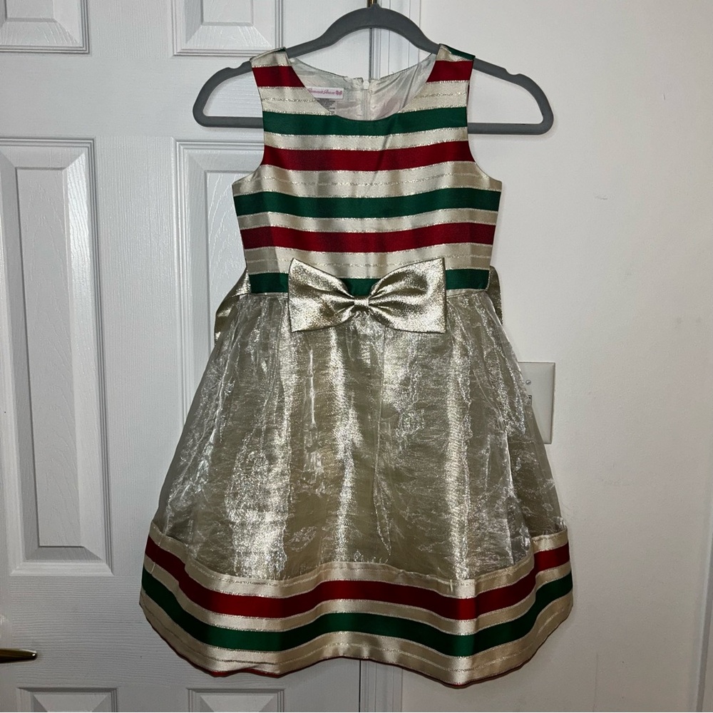 Bonnie Jean Holiday Dress with Red and Green Stripes